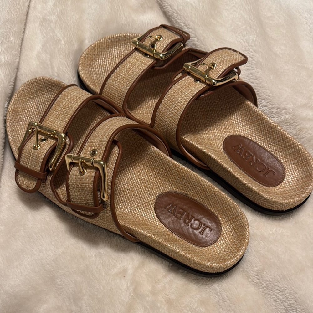 J. Crew Beige Slide Sandals with Gold Accents